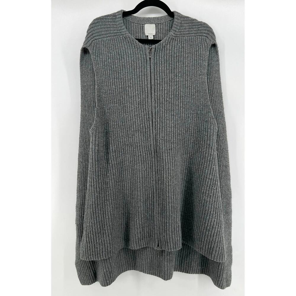 Halogen Nordstrom | Zip Front Knit Poncho Cape Sweater Gray Wool One Size